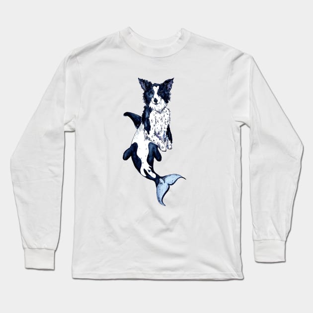 Border Collie Orca Whale Long Sleeve T-Shirt by aquabun